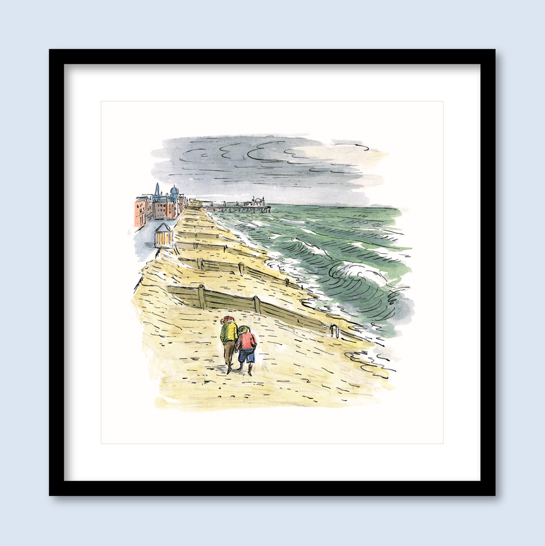 Tim and Ginger walking along the beach