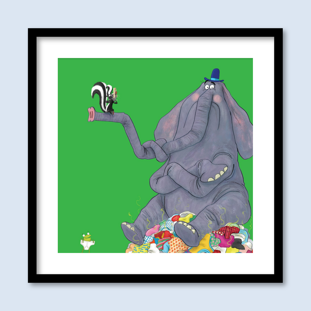 Elephants sit on smelly pants